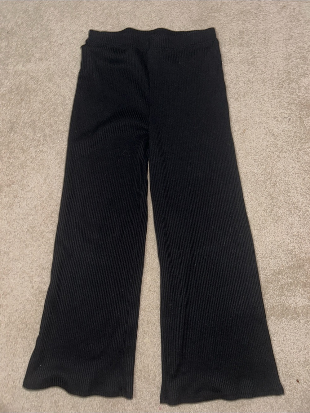 Women's Black Wide-Leg Ribbed Pants